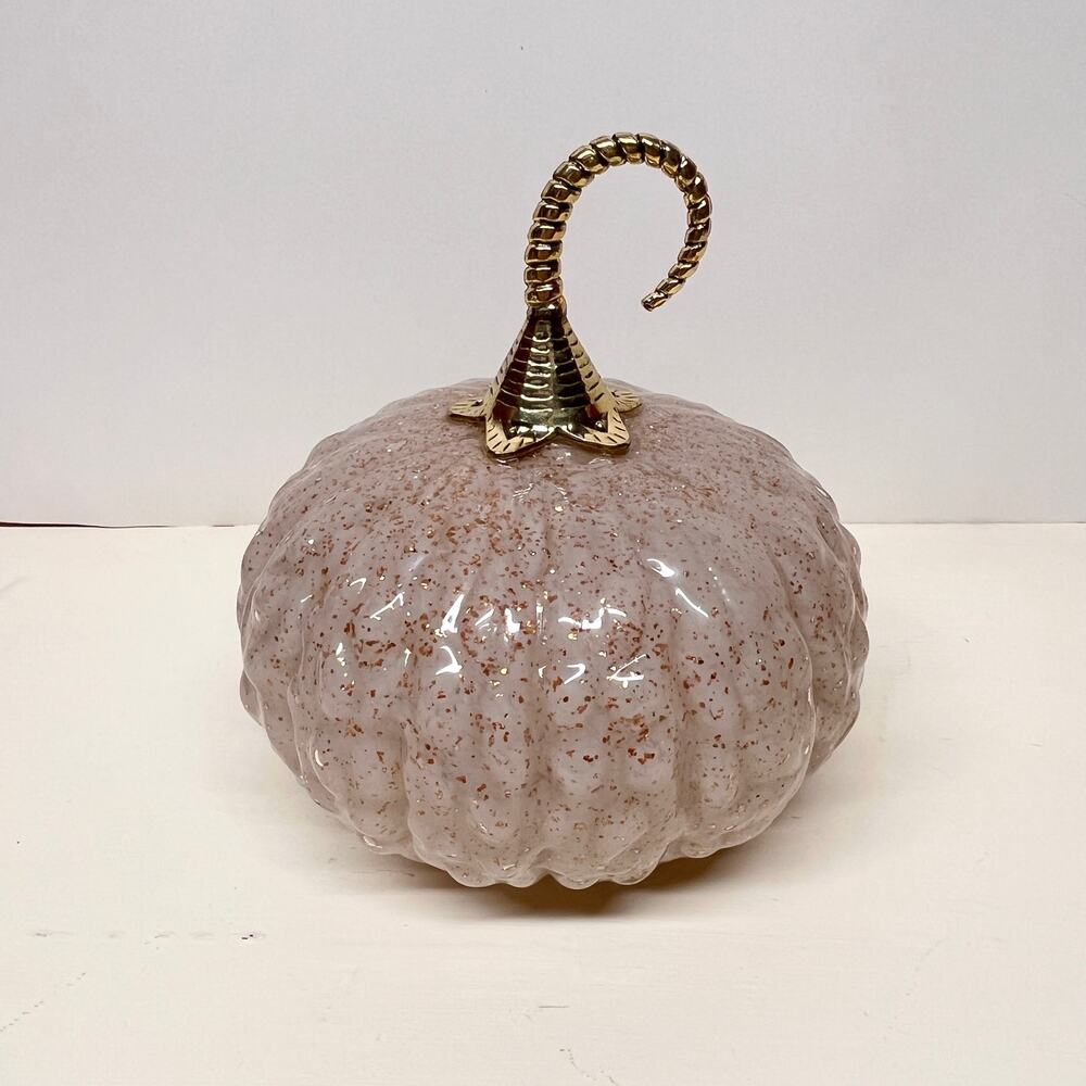 Cupcakes and Cashmere Glass Pumpkin Gold Flecks Metal Stem